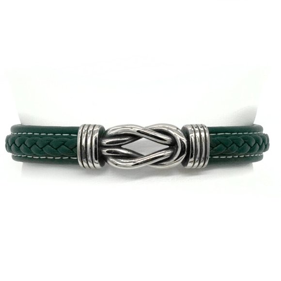 Men's green leather bracelet love knot magnetic clasp. - Picture 2 of 2